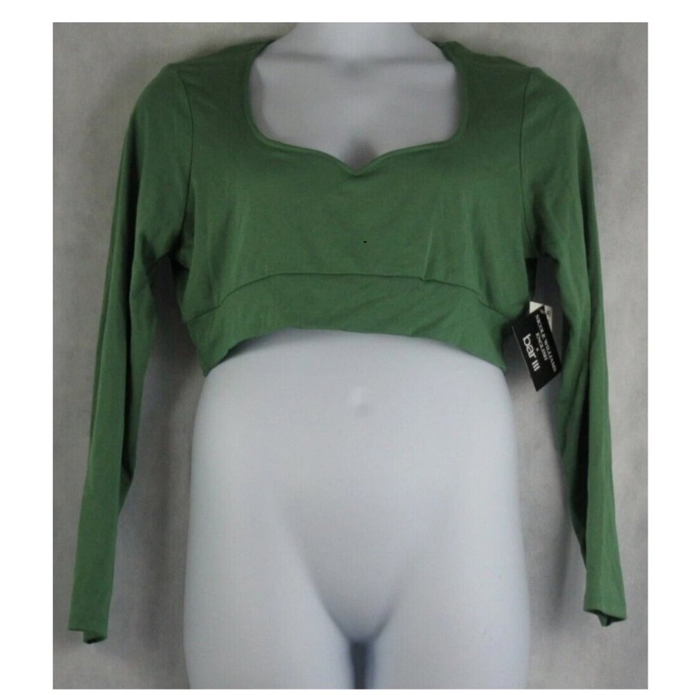 NWT Bar III Women's Nicole Williams Long-Sleeve Crop Top, Comfrey Green, Medium